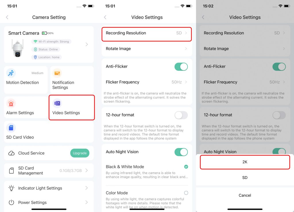 Changing Recording Quality