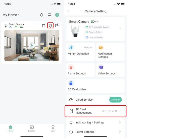 Exemple des réglages de l’enregistrement sur carte microSD dans VicoHome